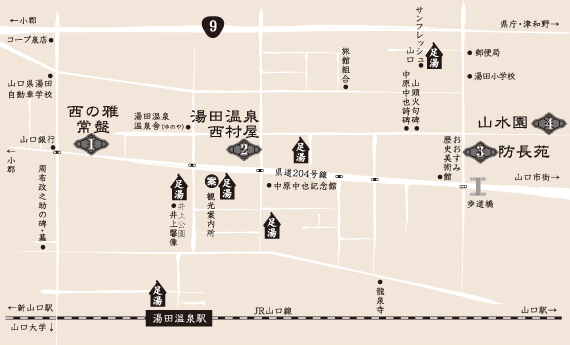 「平成大内御膳」ご提供 施設MAP