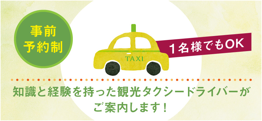 観光貸切タクシープラン！/事前予約制/1名様でもOK/知識と経験を持った観光タクシードライバーがご案内します！